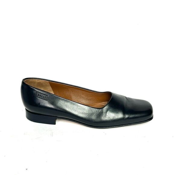 BALLY Wandei  Leather Shoes Black Low Heel Square Toe made in Switzerland US 7,5 - Picture 1 of 15
